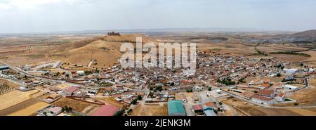 Panoramic view of Almonacid de Toledo, located in the Sisla region, Spain. Great front aerial view Stock Photo