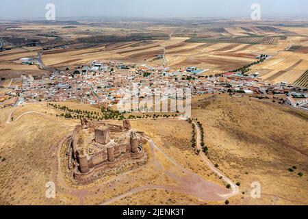 Panoramic view of Almonacid de Toledo, located in the Sisla region, Spain. Aerial view Stock Photo