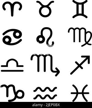 Zodiac Signs Pixel Art. Vector Illustration. Horoscope symbols in pixel. Stock Vector