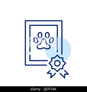 Pet competition diploma or pedigree certificate. Pixel perfect, editable stroke line art icon Stock Vector