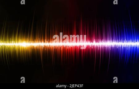 Multicolored curved sound wave on black background illustration Stock Photo