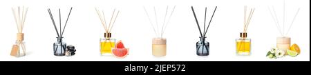 Set of different reed diffusers isolated on white Stock Photo