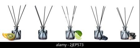 Set of different reed diffusers isolated on white Stock Photo