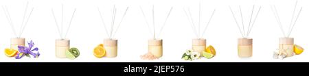 Set of different reed diffusers isolated on white Stock Photo