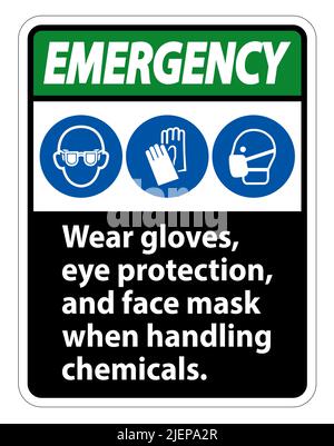 Emergency Wear Gloves, Eye Protection, And Face Mask Sign Isolate On White Background,Vector Illustration EPS.10 Stock Vector