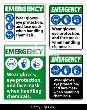 Emergency Wear Gloves, Eye Protection, And Face Mask Sign Isolate On White Background,Vector Illustration EPS.10 Stock Vector