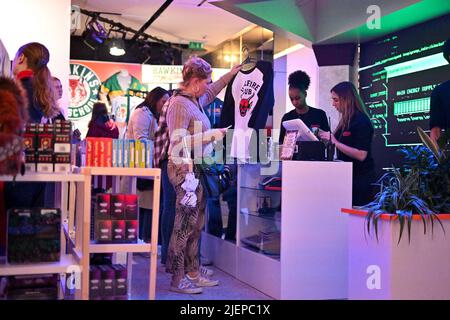 A view of the Stranger Things pop-up store presented by Netflix located in  Time Square in New York. The pop-up store showcases recreated sets, install  Stock Photo - Alamy