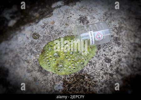 Sulfuric acid leak on the floor Stock Photo