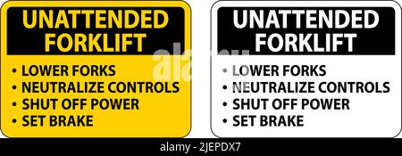 Unattended Forklift Rules Sign On White Background Stock Vector