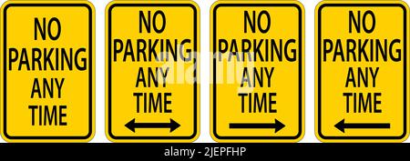 No Parking Any Time,Double Arrow,Right Arrow,Left Arrow Sign On White Background Stock Vector