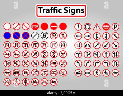 Set Traffic Signs,Prohibition,Warning Red circle Symbol Sign Isolate on ...