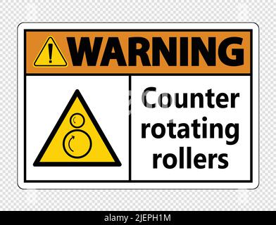 Warning counter rotating rollers sign on transparent background Stock Vector