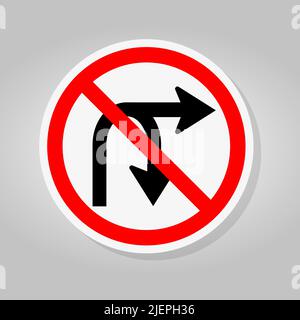 No Turn Right Or U-Turn Right Traffic Road Sign Isolate On White Background,Vector Illustration Stock Vector