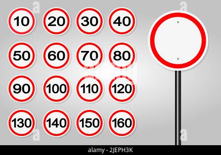 Speed Limit Signs Set Isolate On White Background,Vector Illustration Stock Vector