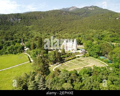 Massandra Palace of Emperor Alexander III is located in the Upper Massandra on the southern coast of Crimea. Summer green park museum. Renaissance Stock Photo