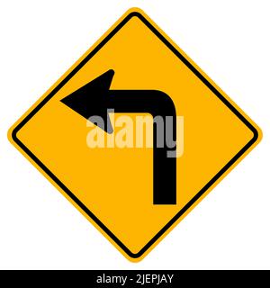 Warning signs Sharp curve to left on white background Stock Vector