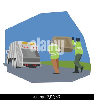 Workers loading garbage illustration Stock Vector