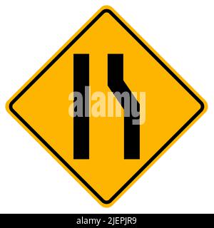 Warning signs Road narrows on right side on white background Stock Vector
