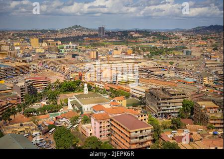 Kampala, Uganda - June 02, 2022: Aerial view of Kampala on a cloudy day Stock Photo