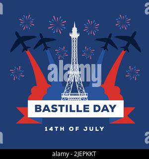 flat bastille day 14 of july illustration with planes Stock Vector