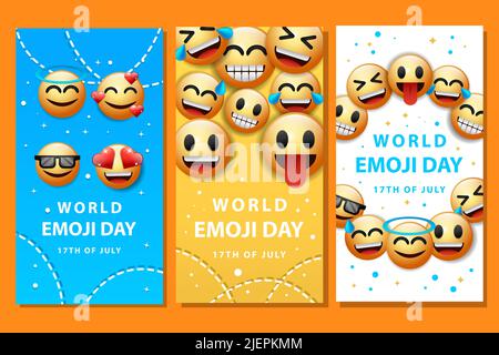 gradient world emoji day social media stories post template Stock Vector
