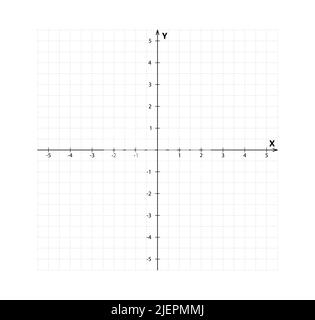 Blank cartesian coordinate system in two dimensions. Rectangular orthogonal coordinate plane with axes X and Y on squared grid. Math scale template Stock Vector