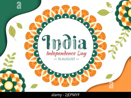 Happy Indian Independence Day which is Celebrated Every August with Flags, People Character and Ashoka Wheels in the Cartoon Style Illustration Stock Vector