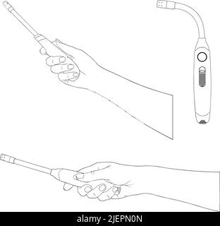 Set of hands holding a different gas lighter guns isolated on white Stock Vector