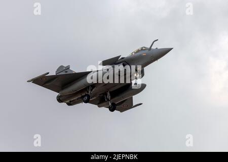 French Air force Dassault Rafale C (REG: 140) landing runway 13, part of the Airshow for 2021. Stock Photo