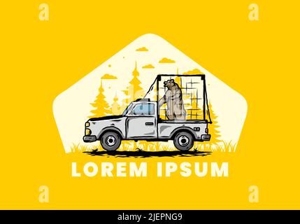 Illustration of a Big bear in cage on car Stock Vector