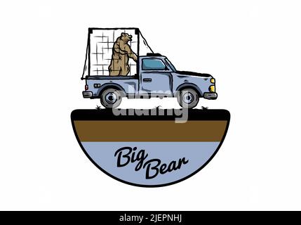 Illustration of a Big bear in cage on car Stock Vector