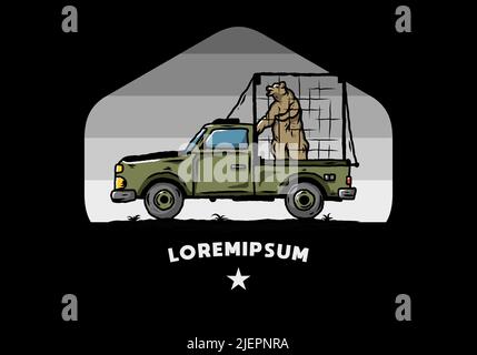 Illustration of a Big bear in cage on car Stock Vector