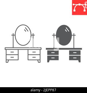 Dressing table line and glyph icon, furniture and interior, dressing table vector graphics, editable stroke outline sign, eps 10. Stock Vector