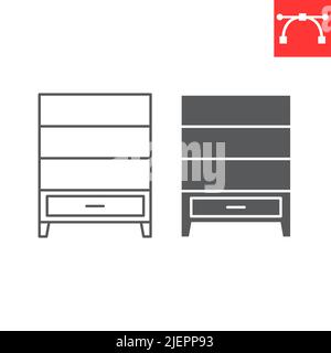 Cupboard line and glyph icon, furniture and interior, cupboard vector icon, vector graphics, editable stroke outline sign, eps 10. Stock Vector