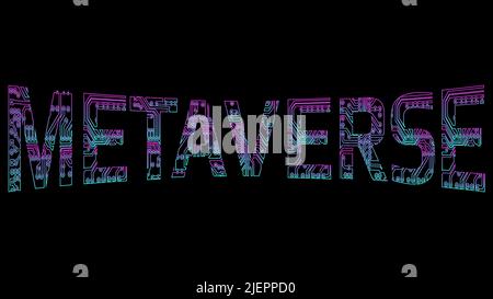 Colorful concave word Metaverse outline isolated on black background. Cyan and purple colors. Vector illustration. Stock Vector