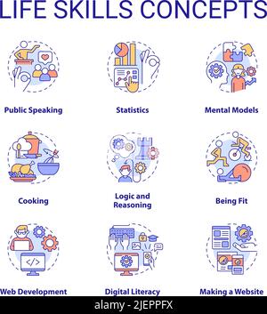 Life skills concept icons set Stock Vector
