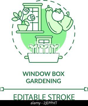Window box gardening green concept icon Stock Vector