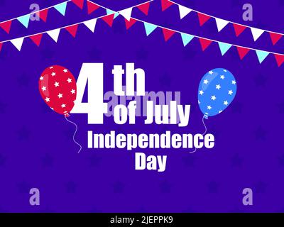 July 4 Independence Day. Text with balloons in usa flag colors. USA national holiday. Design for greeting card, poster and banners. Vector illustratio Stock Vector