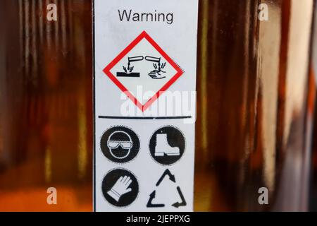 Safety symbol for using chemical, label on chemical bottle Stock Photo