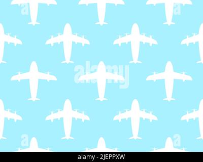 Airplanes seamless pattern. White contours of airplanes with turbines and propellers on a blue background. Aircraft design for posters, banners and pr Stock Vector