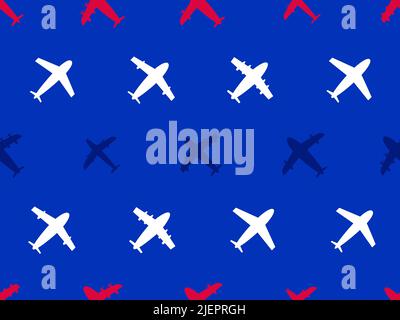 Airplanes seamless pattern. Outlines of aircraft with turbines and propellers in the colors of the US flag. Aircraft design for posters, banners and p Stock Vector