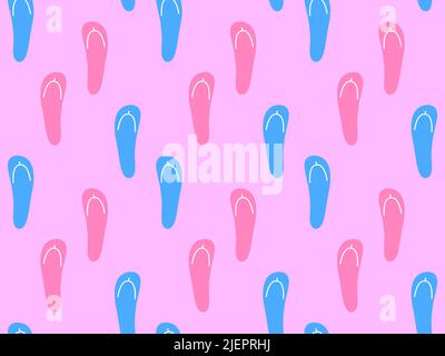 Beach flip flops seamless pattern. Multicolored flip-flops on a pink background. Summer time. Design for print, banners and advertising products. Vect Stock Vector