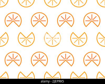 Seamless pattern with orange slices in a line art. Orange fruit slices flat style isolated on white background. Design for printing, banners and promo Stock Vector