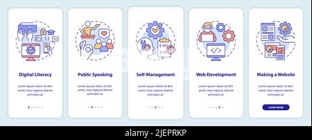 Important competencies onboarding mobile app screen Stock Vector