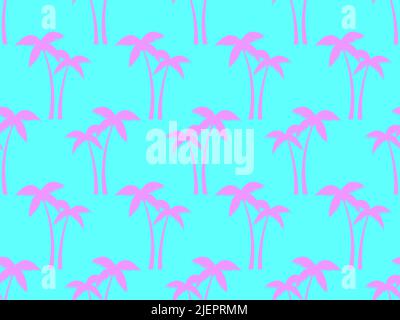 Seamless background of palm trees. Summer time, tropical pattern with pink palm trees isolated on blue background. Design for printing t-shirts, banne Stock Vector