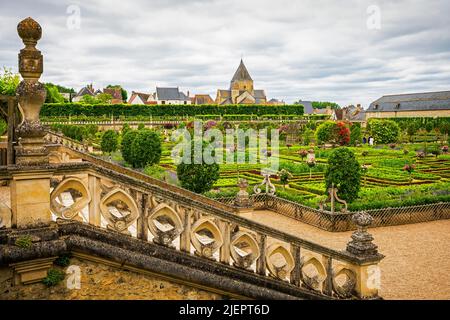 The Château de Villandry is a wonderful country residence located in Villandry, in the Indre-et-Loire department of France. The famous Renaissance gar Stock Photo