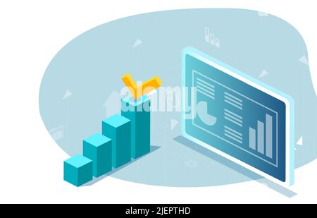Vector of a computer with financial charts and data Stock Vector
