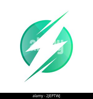Green energy logo concept. Lightning bolt inside green circle. Alternative energy sources. Environmental friendly power generation. Flash sign vector Stock Vector
