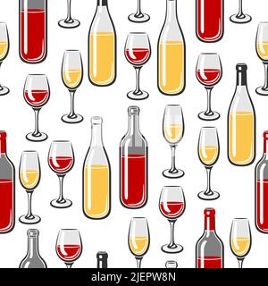 Seamless pattern with bottles and glasses of wine. Image for restaurants and bars. Business and industrial item. Stock Vector