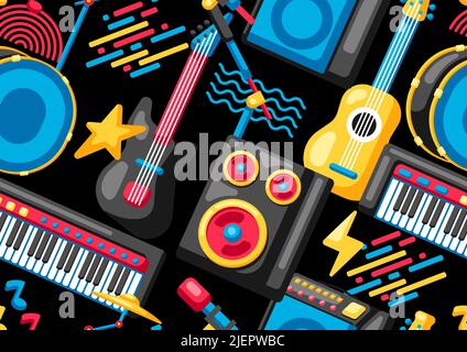 Seamless pattern with musical instruments. Music party or festival background. Stock Vector